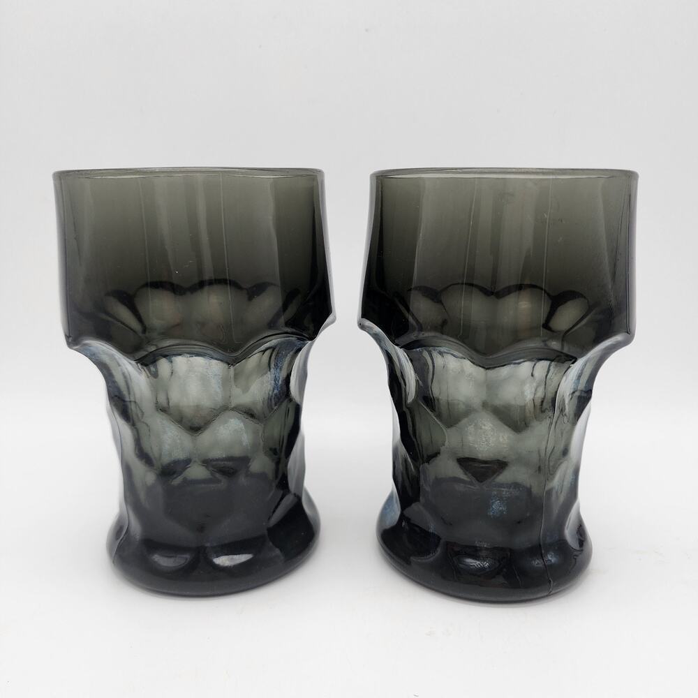 Vintage Anchor Hocking Georgian Smoke Honeycomb Drinking Glasses Set Of 2 Gray